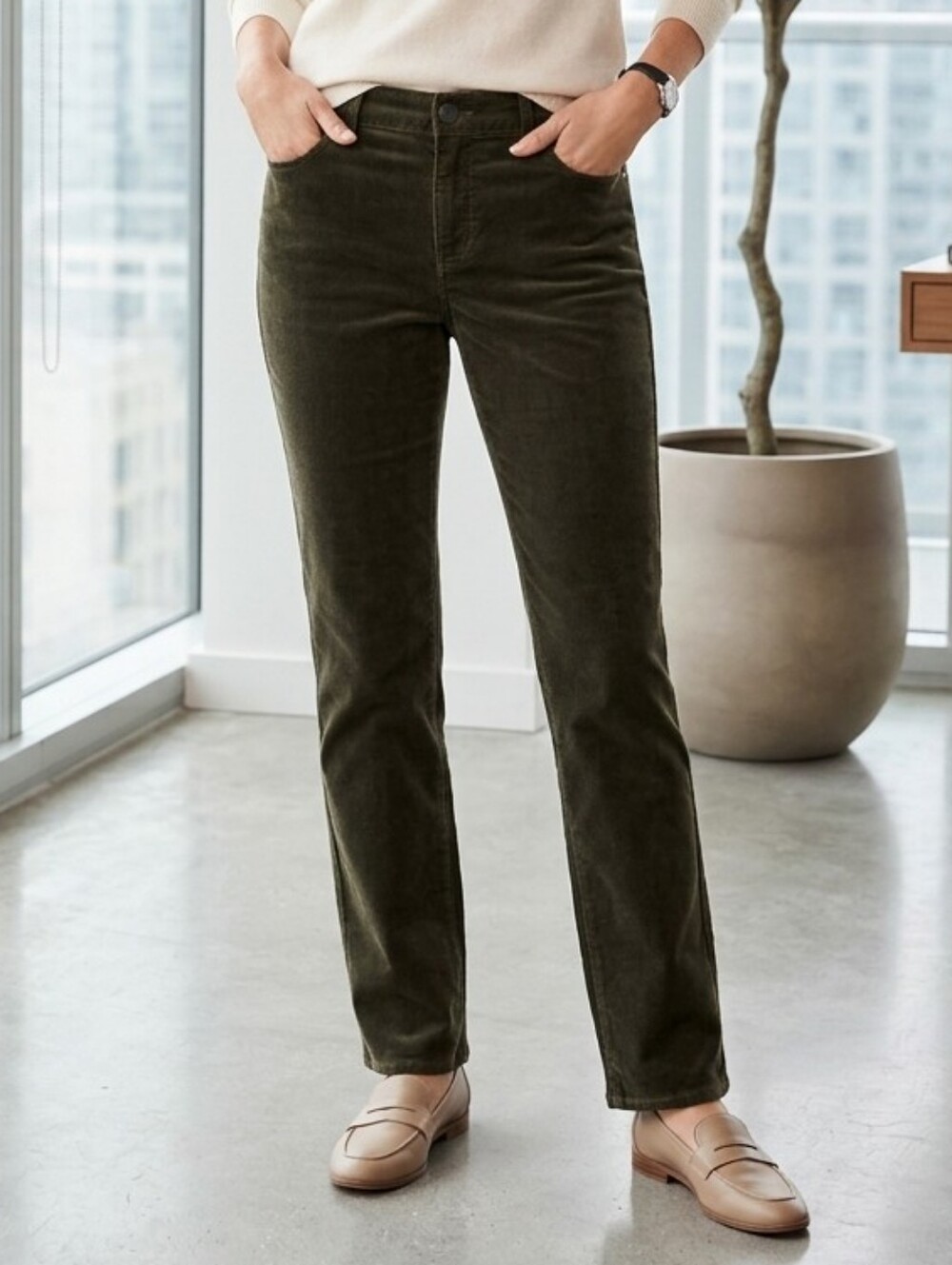 Talbots Heritage Corduroy Straight Leg Pants Forest Green 12P